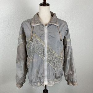 Vintage G4000 Gray Lace Windbreaker Jacket M/L  80s 90s Retro Full Zip Woman’s